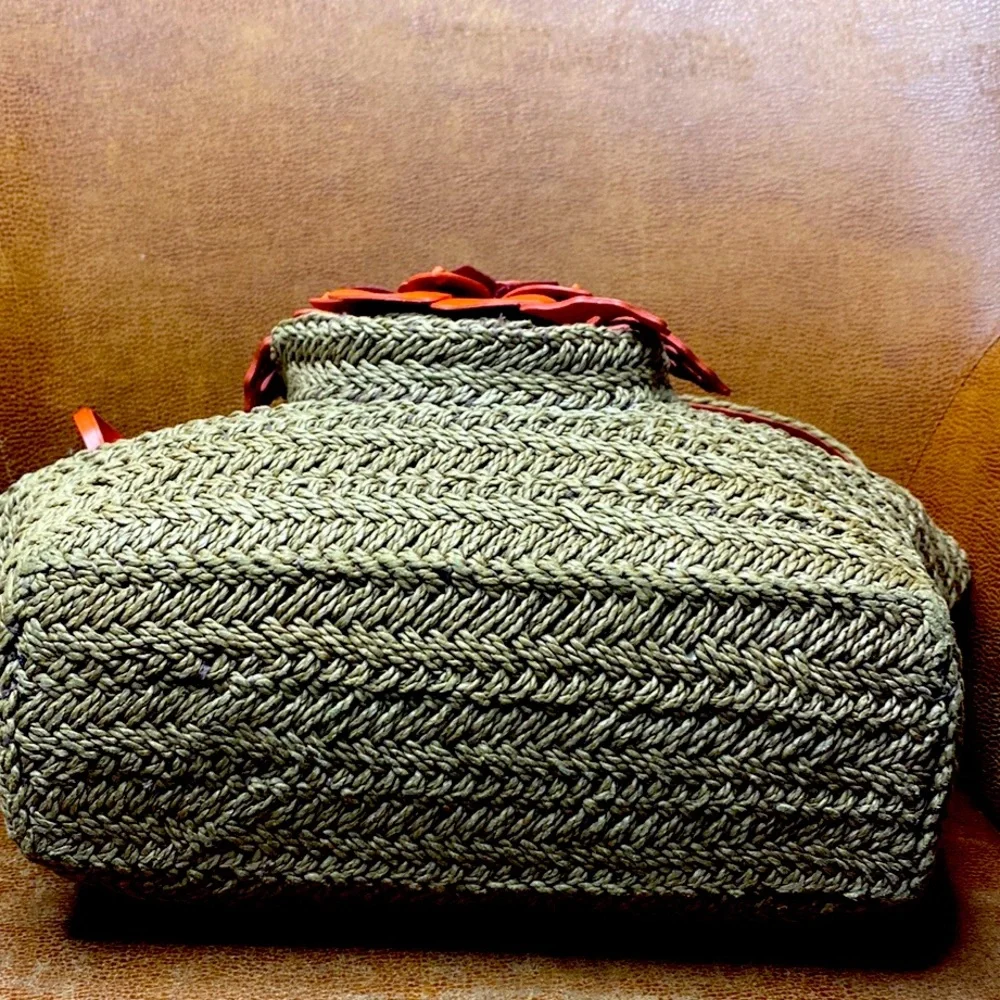 BRIGHTON JUTE AND ROSE CORAL LEATHER LARGE BAG